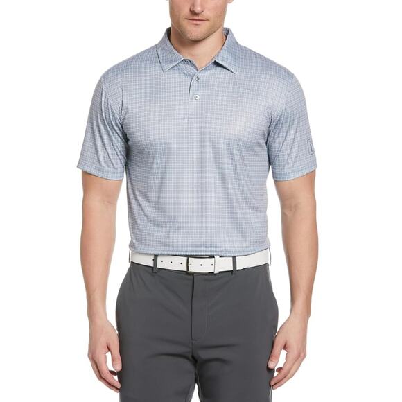 PGA Tour Men's Gray Grid Print Athletic Fit Short Sleeve Polo Shirt Size S - Picture 1 of 1